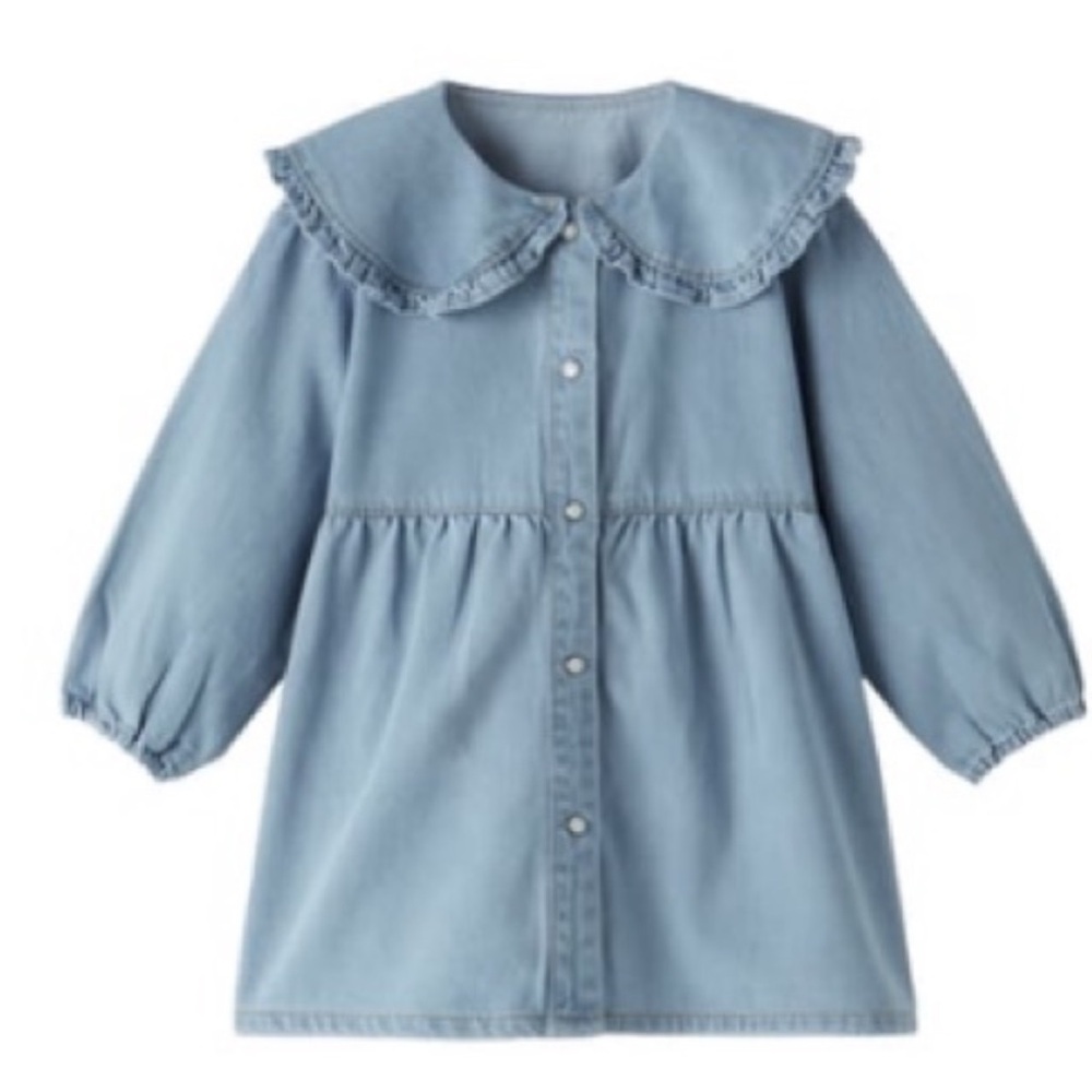Zara Light Ruffled Denim dress Peter Pan collar